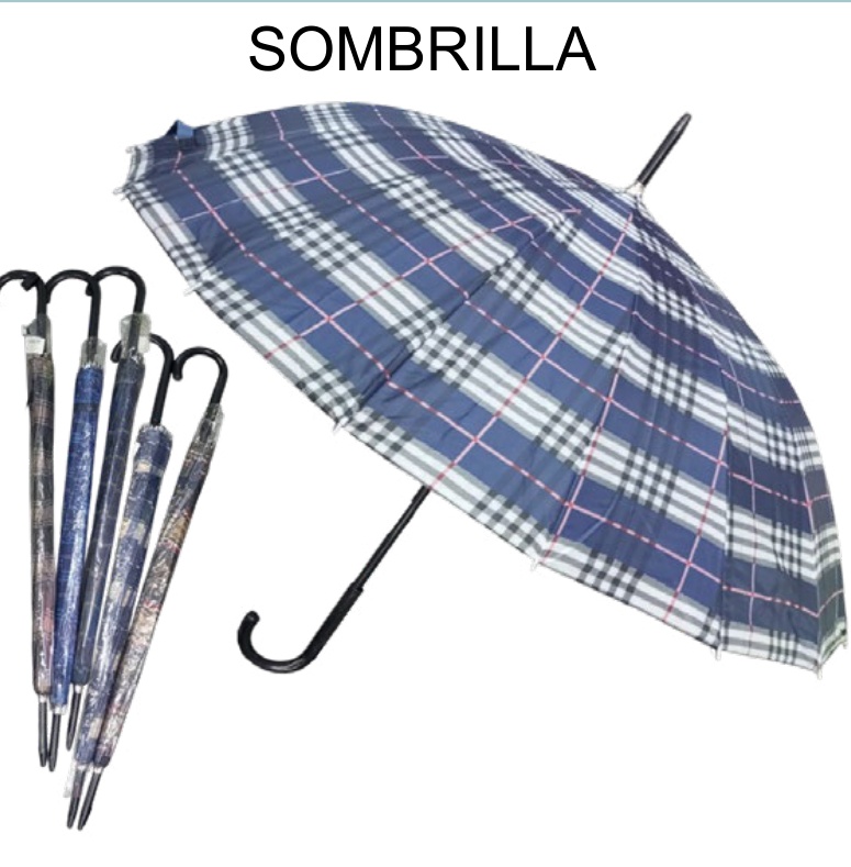 Paraguas Cartera 16 Varillas Satinadas Diseño Escocés 54cm — Caja x60 pzas