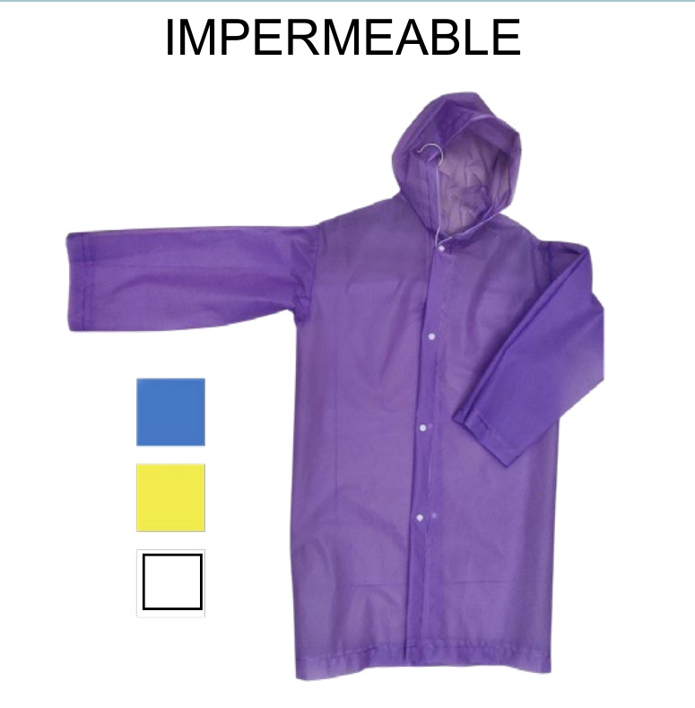 [EB-UB8675] Impermeable Infantil con Capucha 80x53cm Azul Amarillo Blanco — Caja x200 pzas
