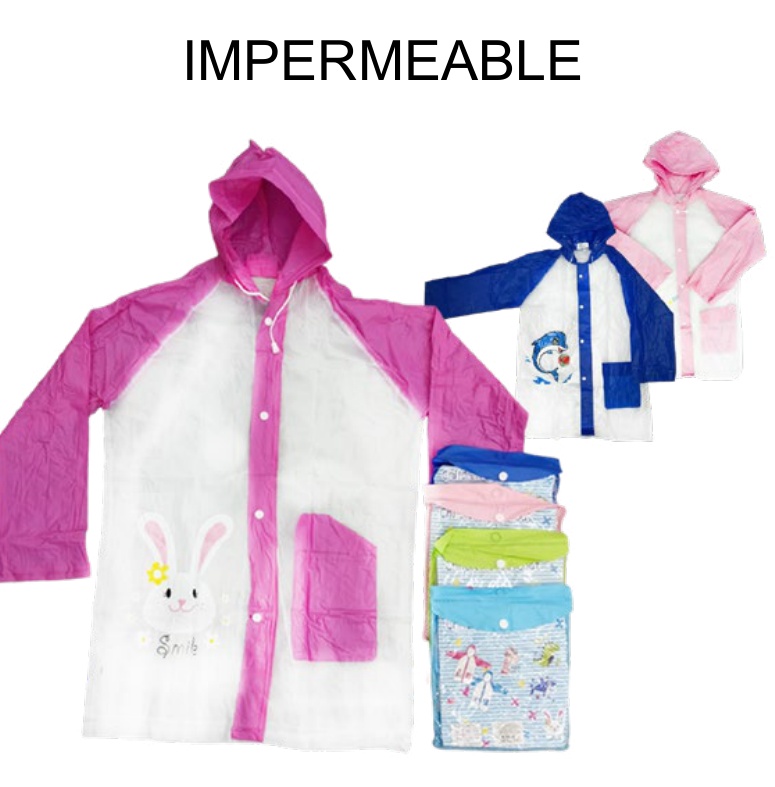 Impermeable Infantil Diseños Divertidos Tallas M L XL 125-145cm — Caja x100 pzas