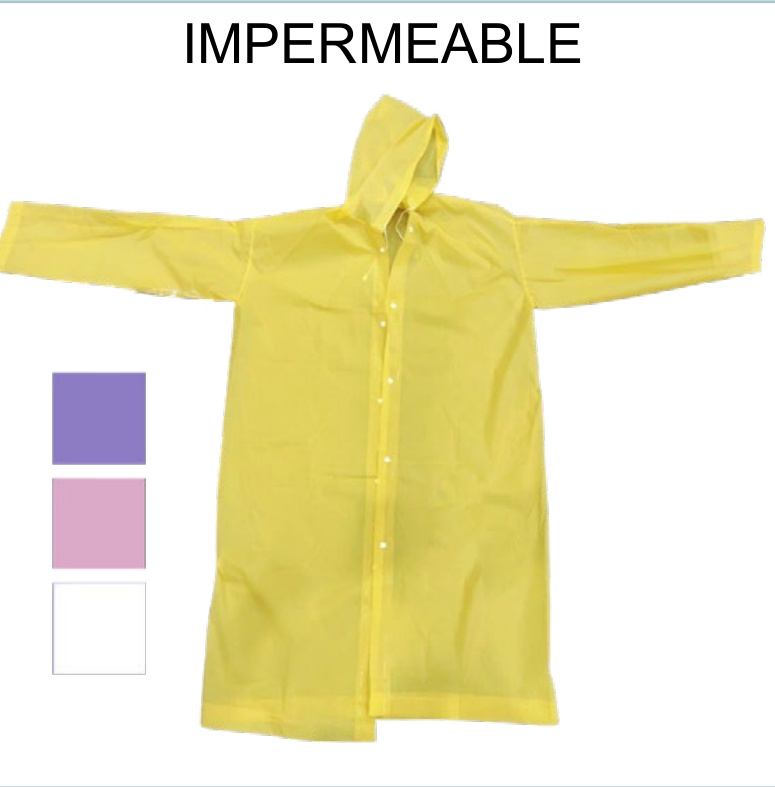 Impermeable Adulto con Capucha 115x70cm Morado Rosa Blanco — Caja x100 pzas
