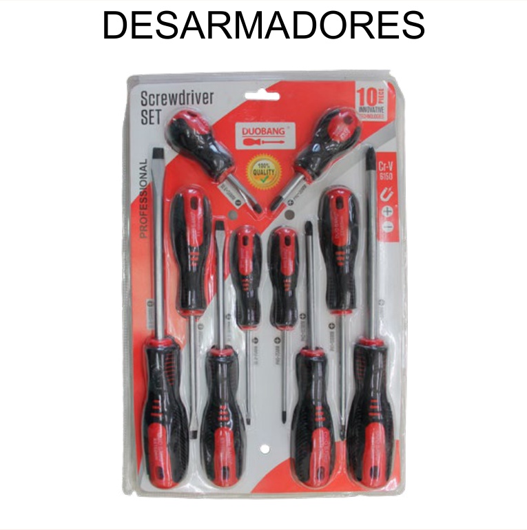[EB-TL44745] Set Desarmadores (Destornilladores) 10 Pzas Planas y Cruz Cromo-Vanadio —…