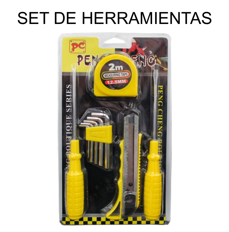[EB-TL44737] Set Herramientas 5 Pzas con Flexómetro 2M 12.5mm Hogar y Obra — Caja x72 pzas
