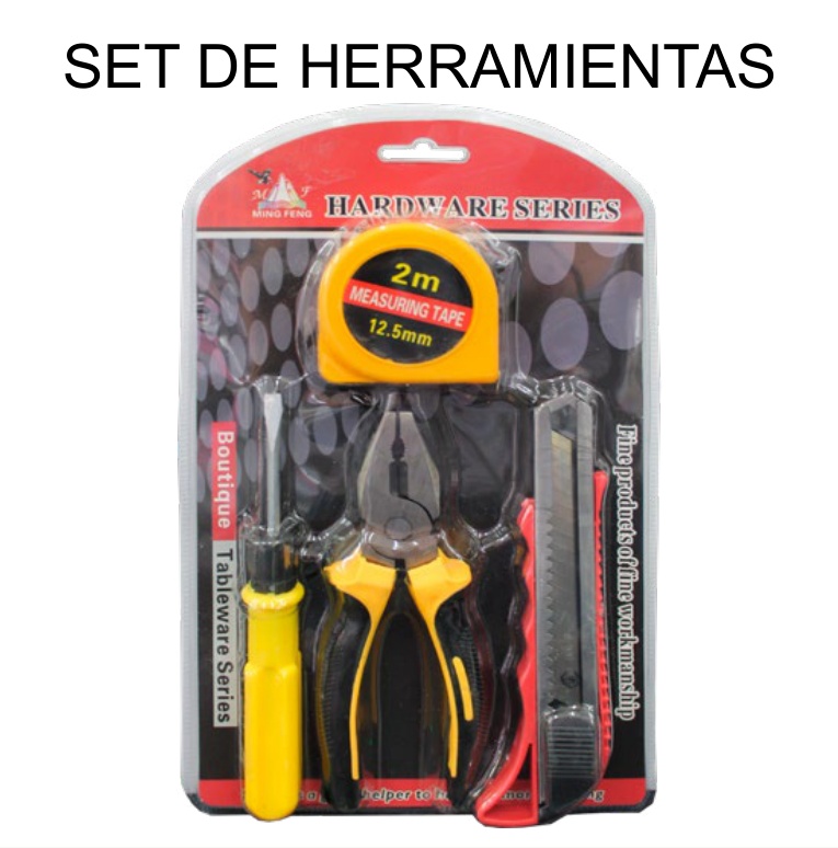 [EB-TL44740] Set Herramientas 4 Pzas con Flexómetro 2M y Pinza Versátil — Caja x80 pzas