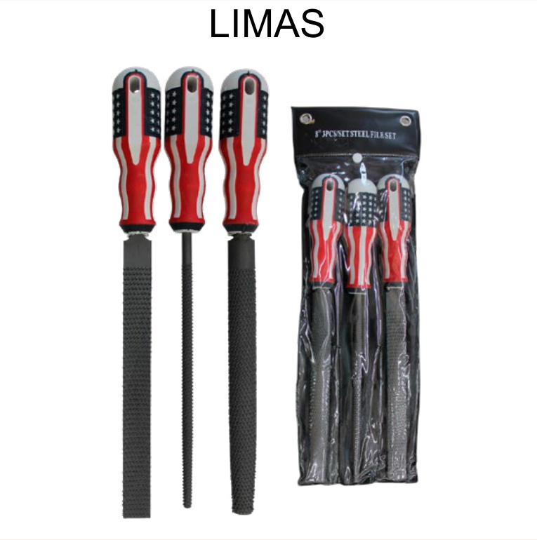 [EB-TL44662] Juego Limas Metálicas 3 Pzas 8" Plana Redonda y Media Caña — Caja x60 pzas