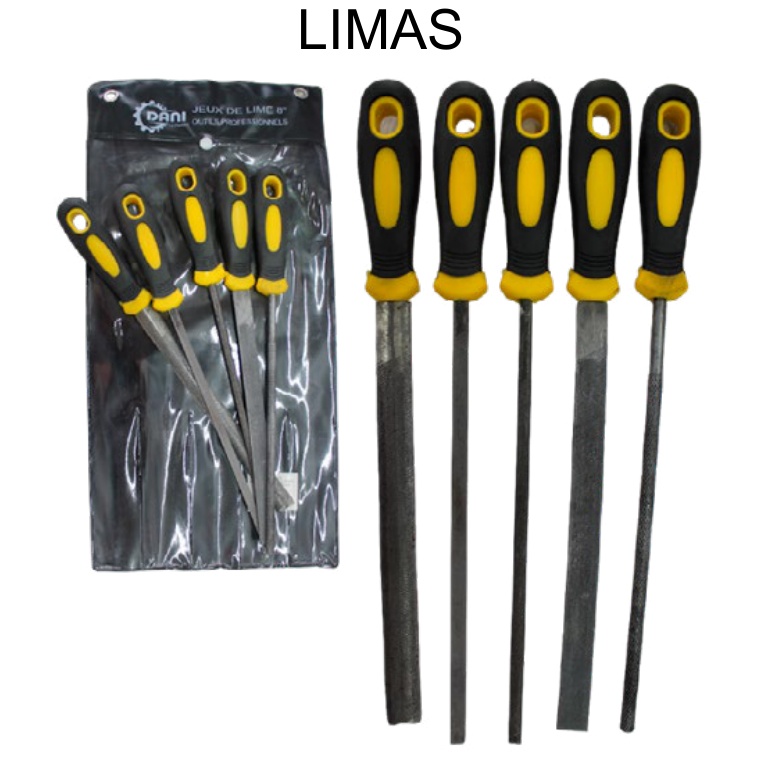 [EB-TL44663] Juego Limas Metálicas 5 Pzas 8" Plana Redonda Triangular y Cuadrada — Caja…