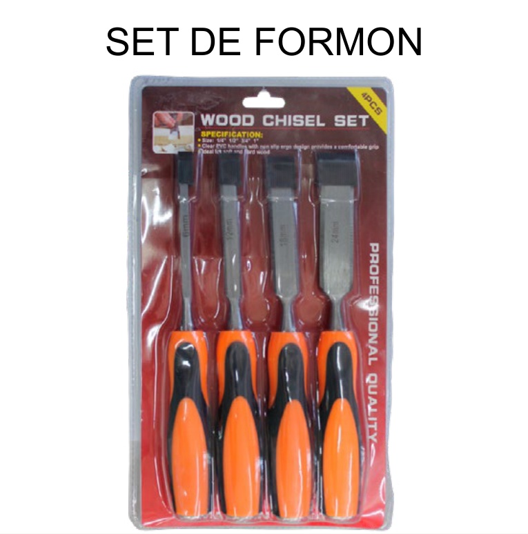 [EB-TL44717] Set Formón Carpintería 4 Pzas 6-12-18-24mm Escoplos Madera — Caja x36 pzas