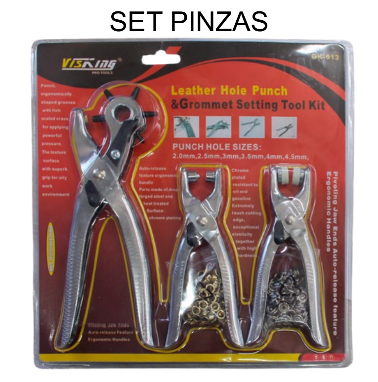 [EB-TL44718] Set Pinzas Perforadoras (Hole Punch) 3 Pzas 2-4.5mm Cuero — Caja x24 pzas