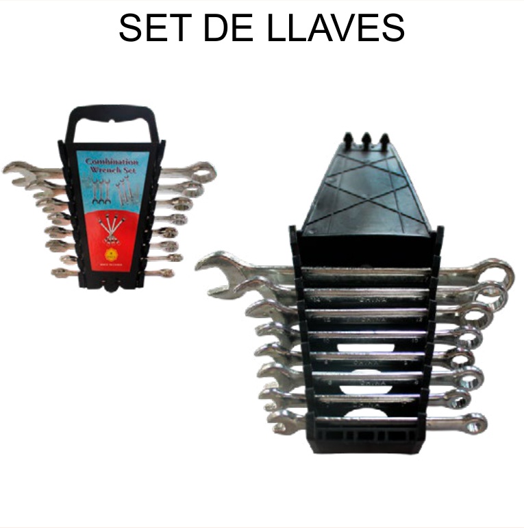[EB-TL44774] Set Llaves Combinadas 8 Pzas Cromo-Vanadio con Soporte de Pared — Caja x40 pzas