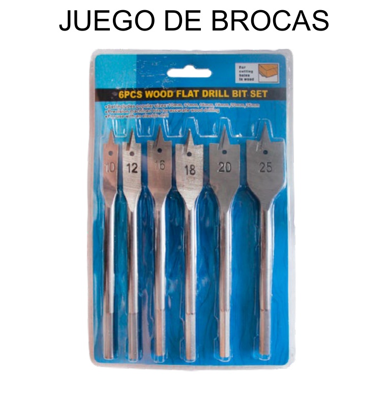 [EB-TL43504] Juego Brocas Planas Madera 6 Pzas 10-25mm (Spade Bit Set) para Taladro —…