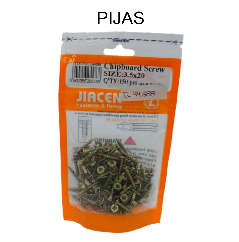 [EB-TL44688] Pija (Tornillo) Chipboard 150 Pzas 3.5x20mm Galvanizada MDF — Caja x60 bolsas