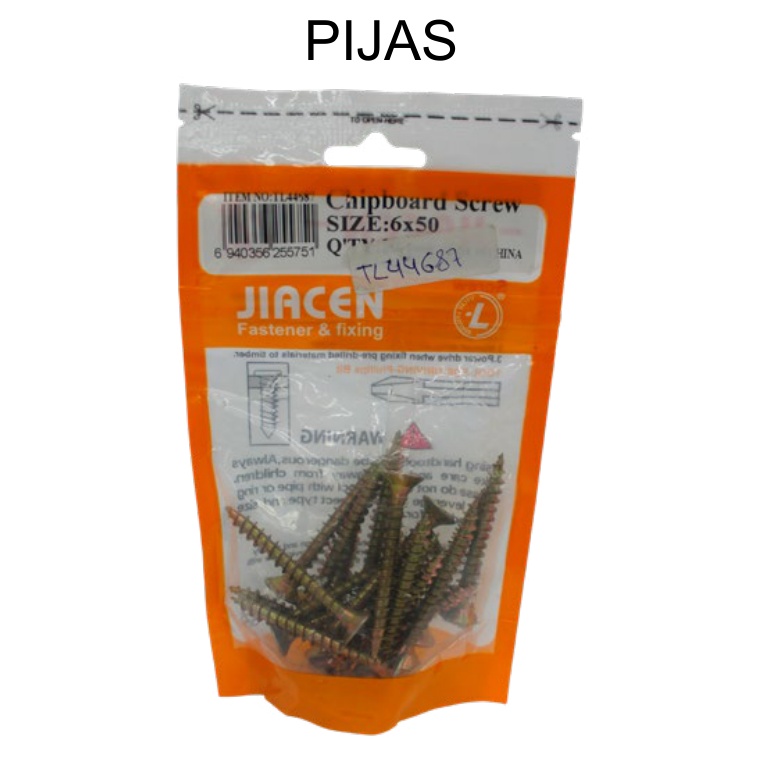 [EB-TL44687] Pija (Tornillo) Chipboard 20 Pzas 6x50mm Estructural Madera — Caja x60 bolsas