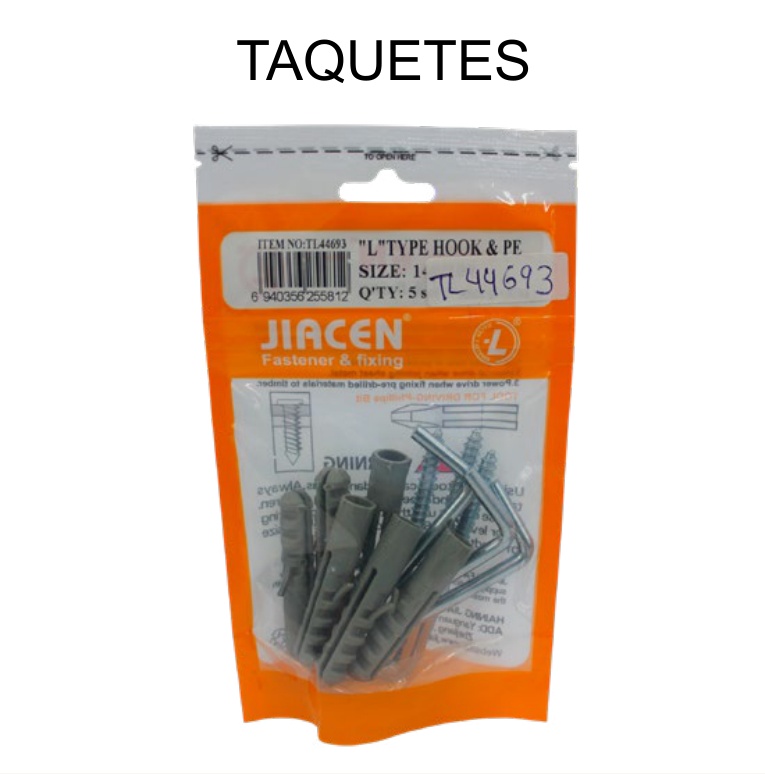 [EB-TL44693] Taquetes con Gancho L 80 Pzas 5 Sets para Muro Concreto — Caja x60 bolsas