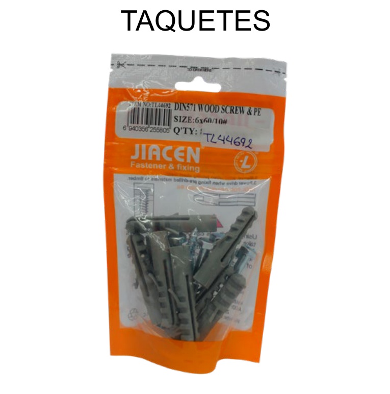 [EB-TL44692] Taquetes con Tornillo 8 Sets 10.6x60mm Completos para Concreto — Caja x60 bolsas