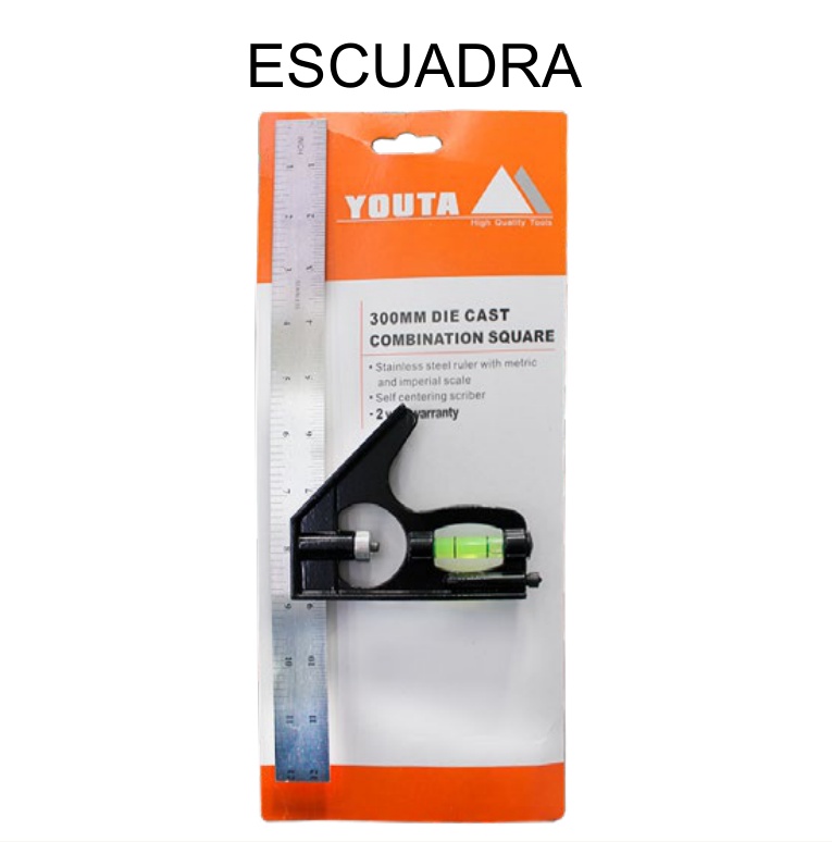 [EB-TL41376] Escuadra de Combinación 12" 30cm con Nivel de Burbuja Carpintería — Caja x60…