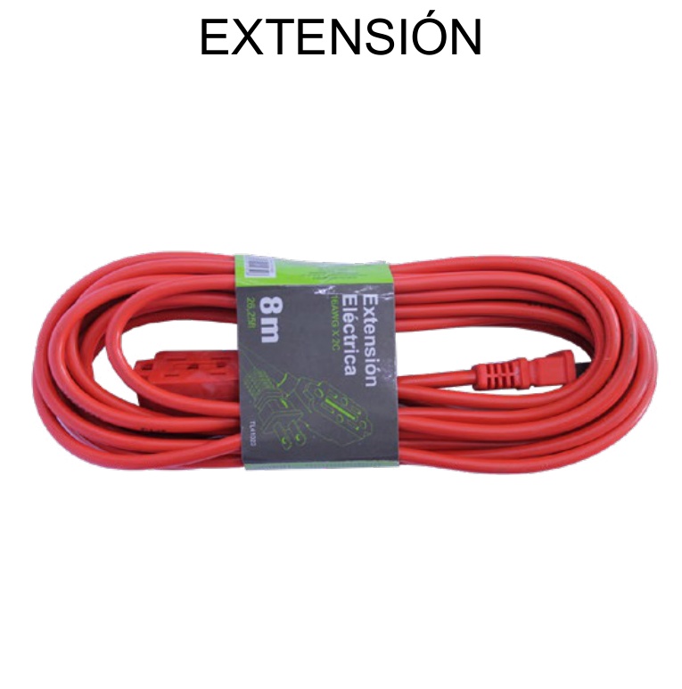 [EB-TL41023] Extensión Eléctrica Uso Rudo 8M Roja para Obra e Industria — Caja x60 pzas