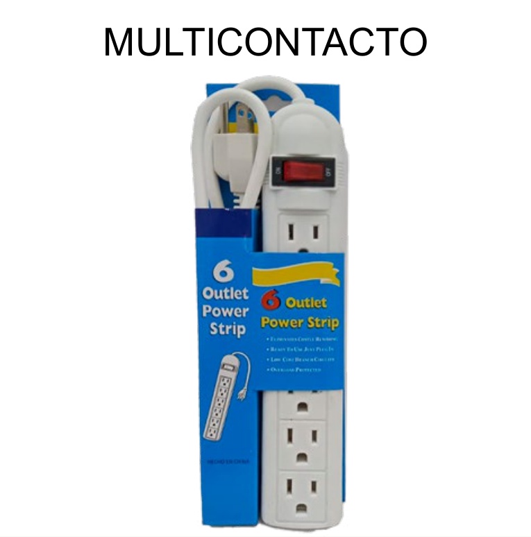 Multicontacto 6 Entradas 110V Cable 1M con Interruptor Regleta — Caja x60 pzas