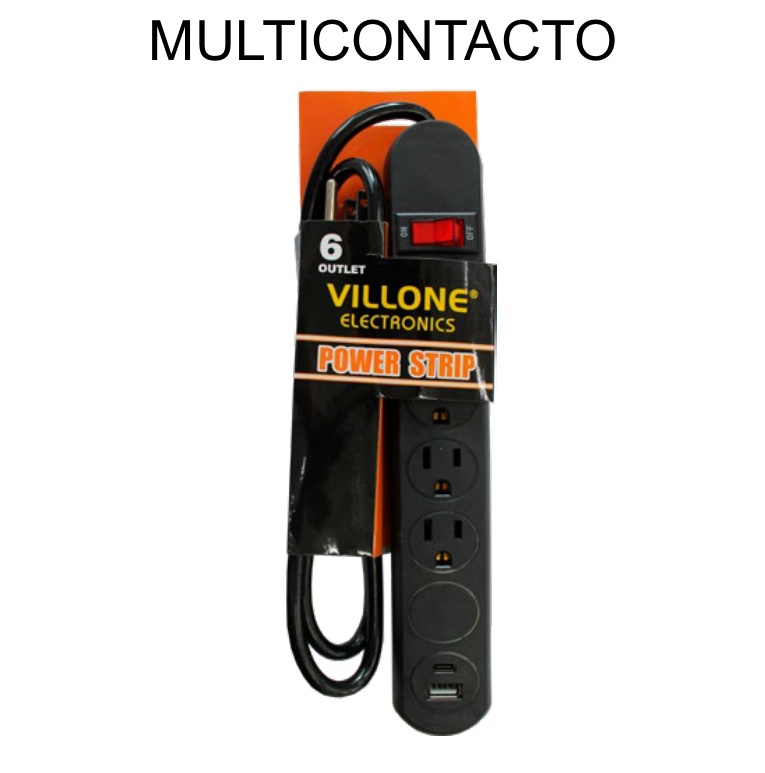 Multicontacto 4 Entradas + USB Tipo C 110V Cable 2.8M Negro — Caja x60 pzas