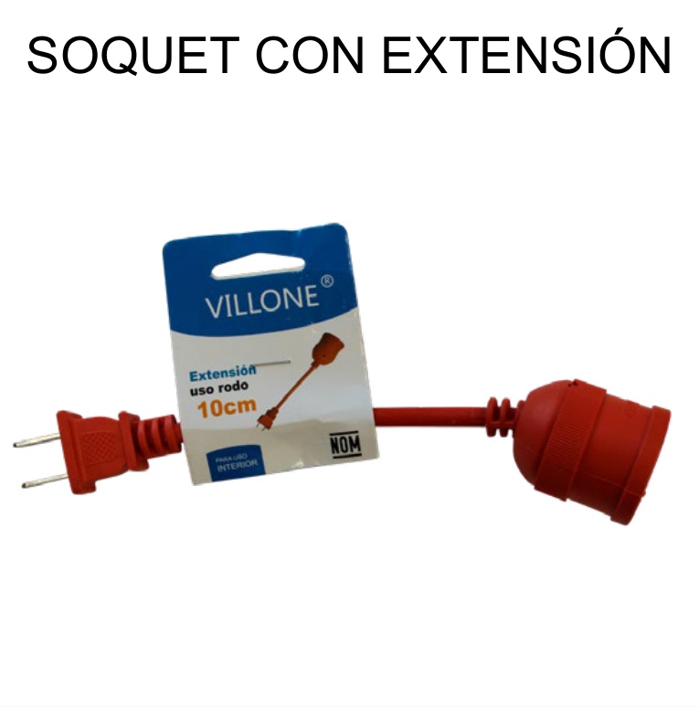 Soquet (Portalámpara) con Extensión 10cm Rojo E27 para Bodega — Caja x200 pzas