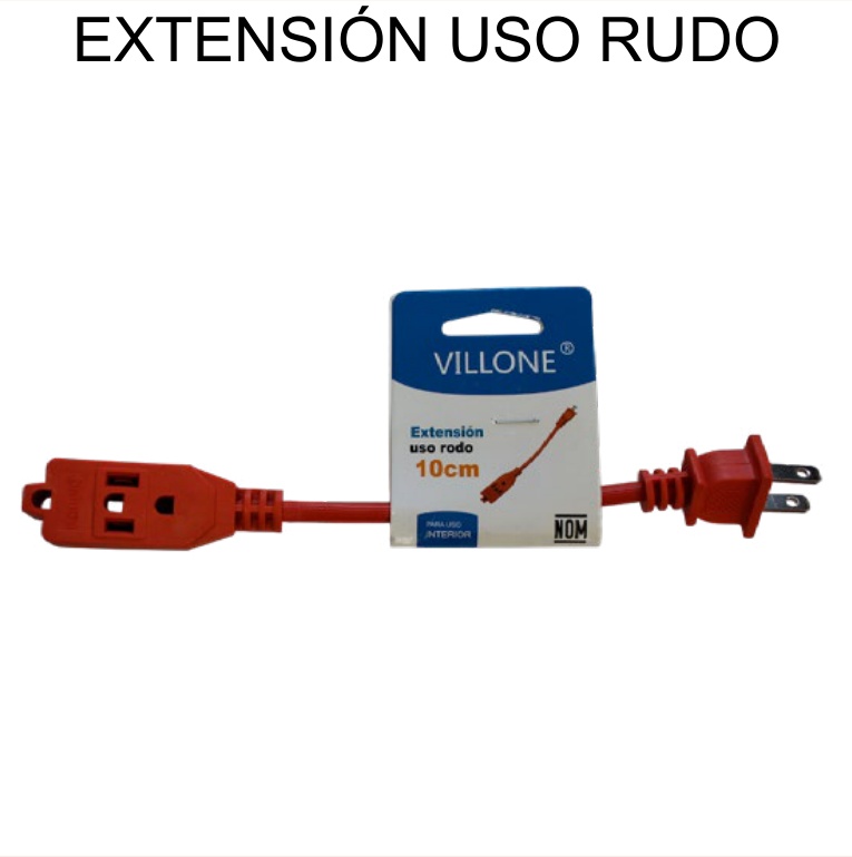 [EB-TL44649] Extensión Eléctrica Uso Rudo Corta 10cm Roja Villone — Caja x200 pzas