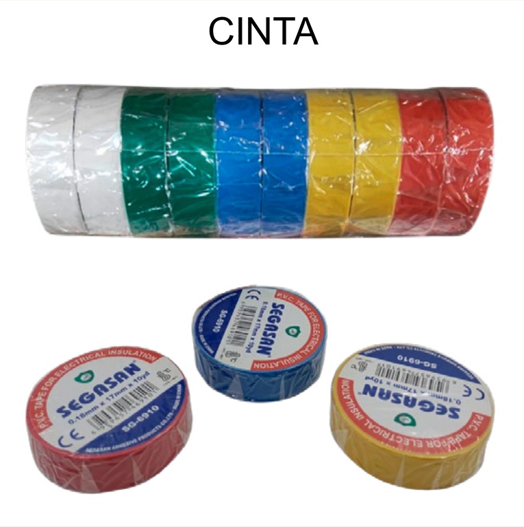 [EB-TL44786] Cinta Aislante de Colores 9M Surtida para Empalmes y Marcaje — Caja x500 pzas
