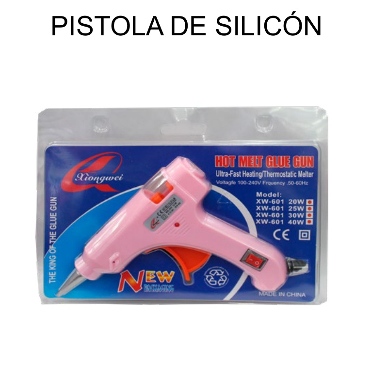 Pistola de Silicón (Hot Glue Gun) con Switch 100-240V Colores — Caja x120 pzas