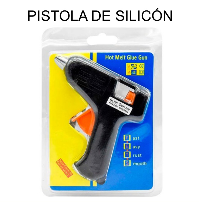 Pistola de Silicón (Hot Glue Gun) Económica 110V Enchufe Plano — Caja x200 pzas