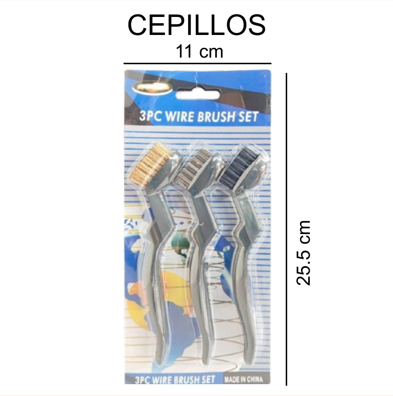 [EB-TL43060] Juego Cepillos Metálicos 3 Pzas Acero Latón y Nylon 11x25.5cm — Caja x120 pzas