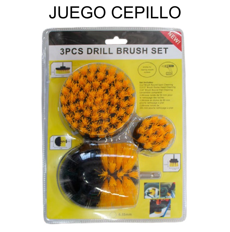Set Cepillos para Taladro 3 Pzas 2"-3.5"-4" Drill Brush Limpieza — Caja x42 pzas