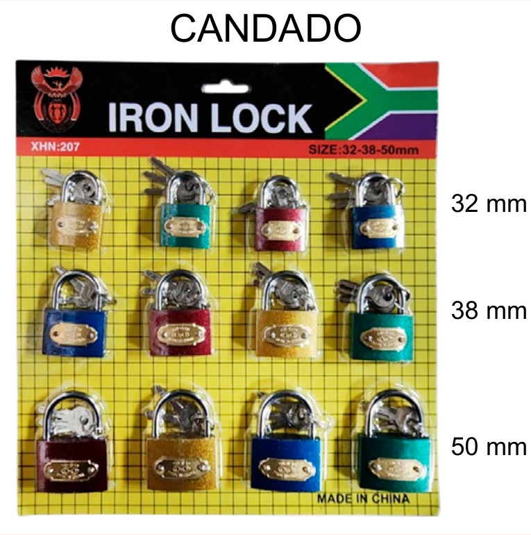 [EB-TL44600] Display Candados Iron Lock Colores Blister 12 Pzas 32-38-50mm — Caja x20…