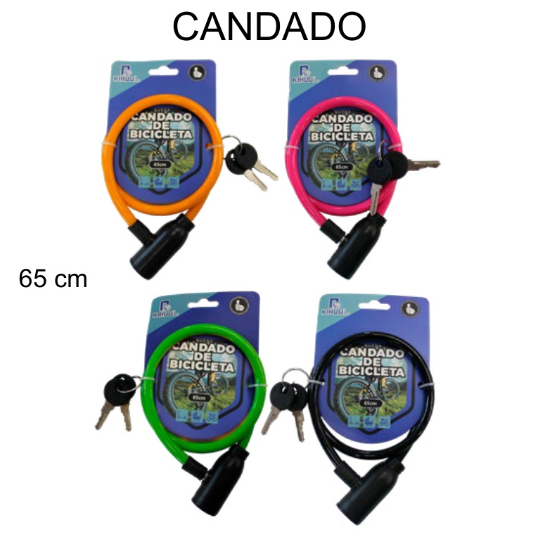 [EB-TL44605] Candado Cable Bicicleta 65cm con Llave Colores Antirrobo — Caja x200 pzas