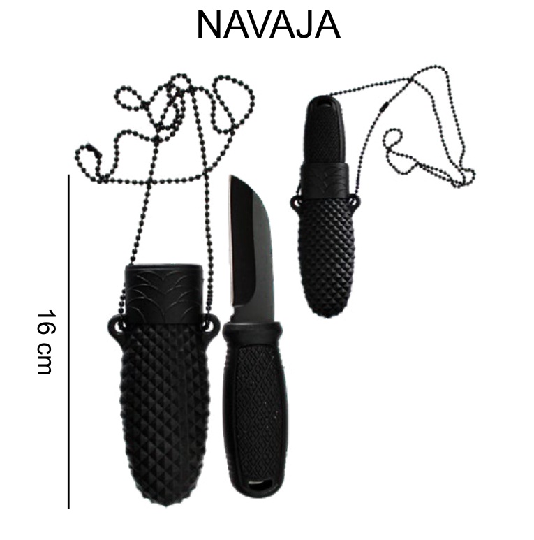 [EB-NF6483] Navaja Táctica Plegable 16cm con Cadena y Funda Negro — Caja x240 pzas