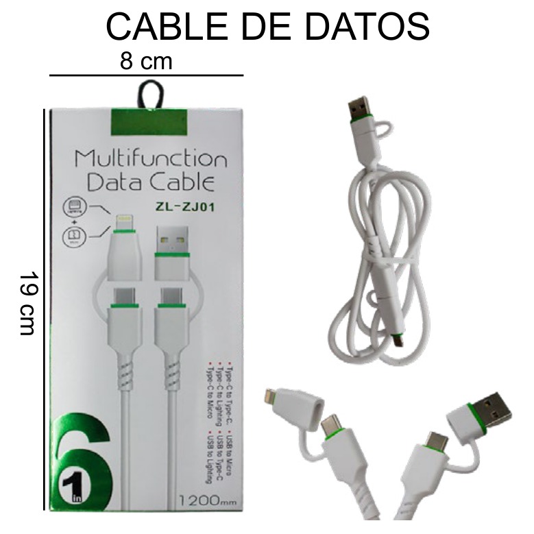 [EB-EP31237] Cable de Datos 4 en 1 Multiconector ZL-ZJ06 1.2m USB — Caja x480 pzas