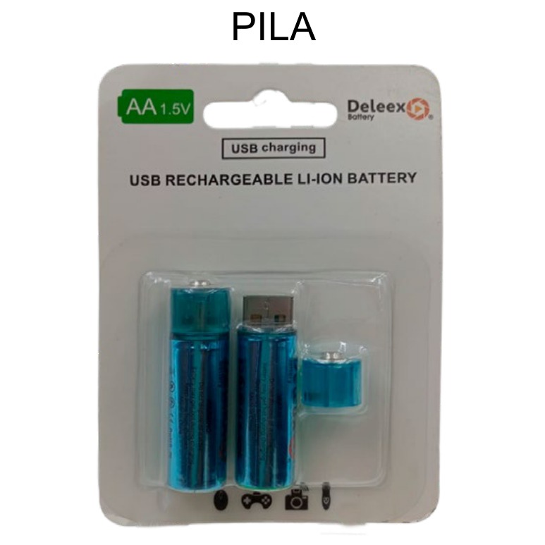 [EB-EP31925] Pila Recargable Deleex AA 1.5v Li-Ion con Carga USB — Caja x200 pzas
