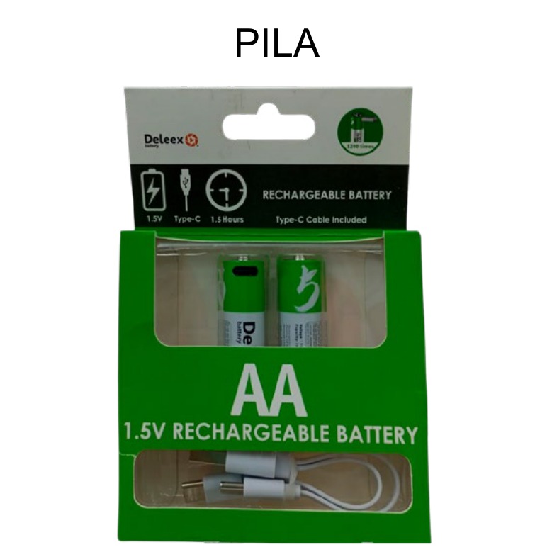 [EB-EP31926] Pila Recargable Deleex AA 1.5v con Cable Tipo C incluido — Caja x100 pzas
