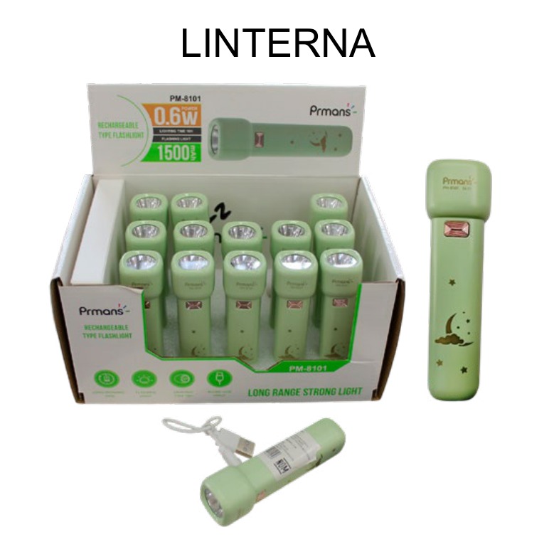 [EB-EP31837] Linterna Recargable LED con Cable USB 0.6w 1500mAh — Caja x180 pzas