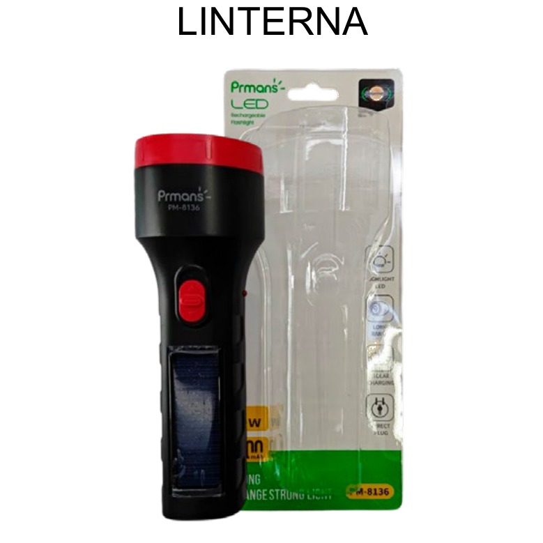 [EB-EP31831] Linterna Solar Recargable Enchufe Plano 110v — Caja x90 pzas