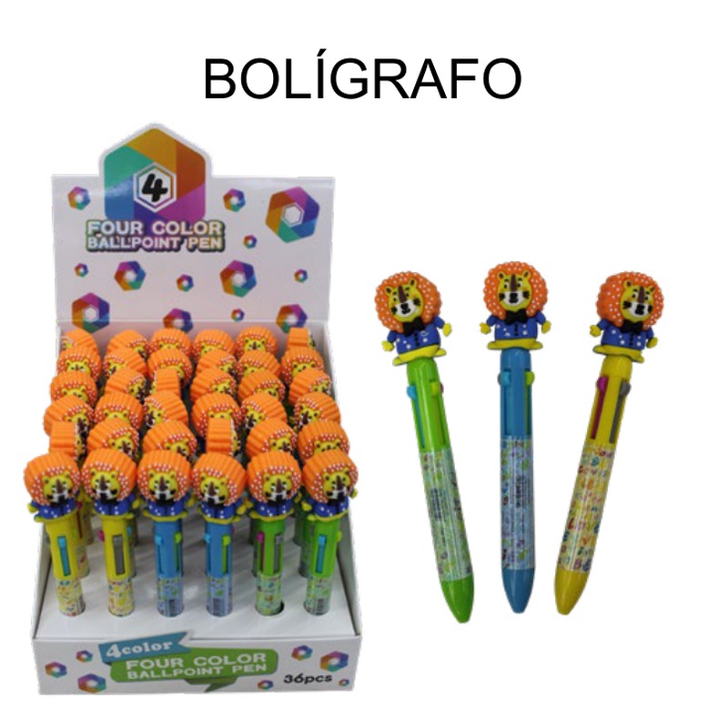 [EB-ST43870] Bolígrafo 4 colores con figura 15cm escolar — Caja x1728 pzas