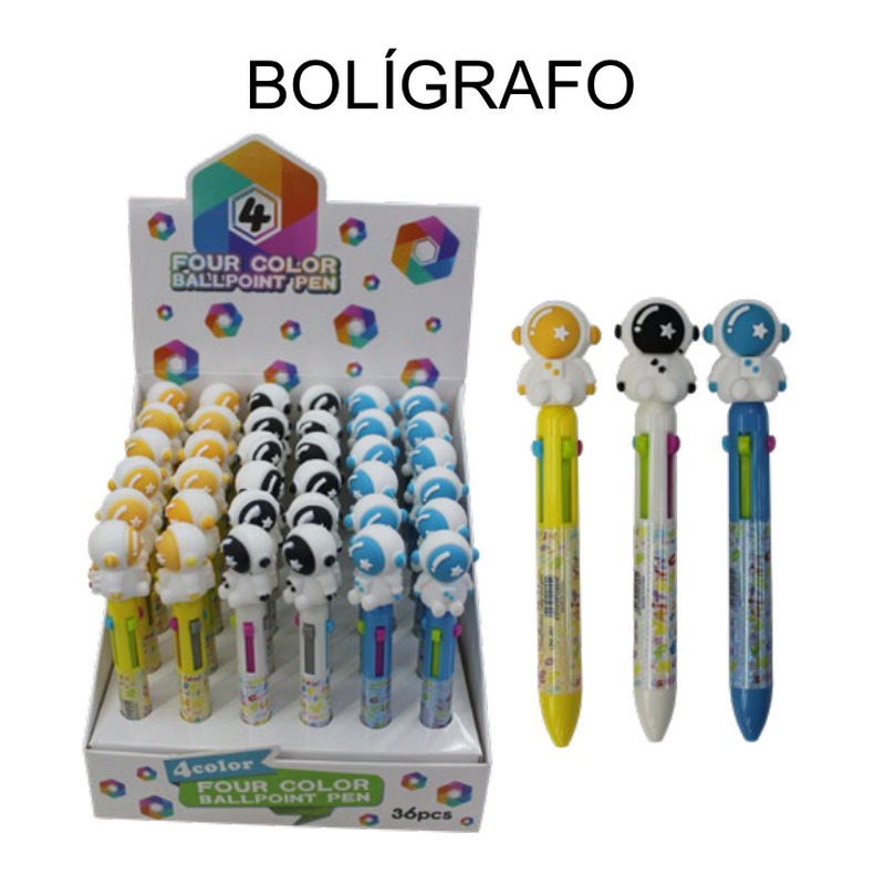 [EB-ST43871] Bolígrafo 4 colores figura astronauta 13cm — Caja x1728 pzas