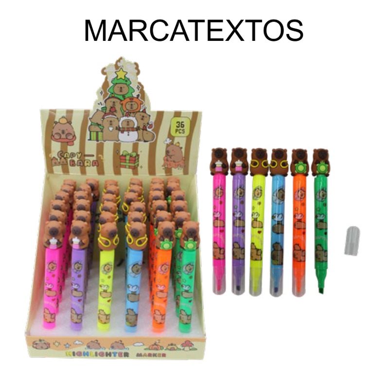 [EB-ST43875] Marcatextos figura capibara jumbo 14cm 6 colores — Caja x1296 pzas