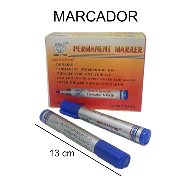 [EB-ST42079] Marcador permanente azul waterproof 13cm — Caja x1200 pzas