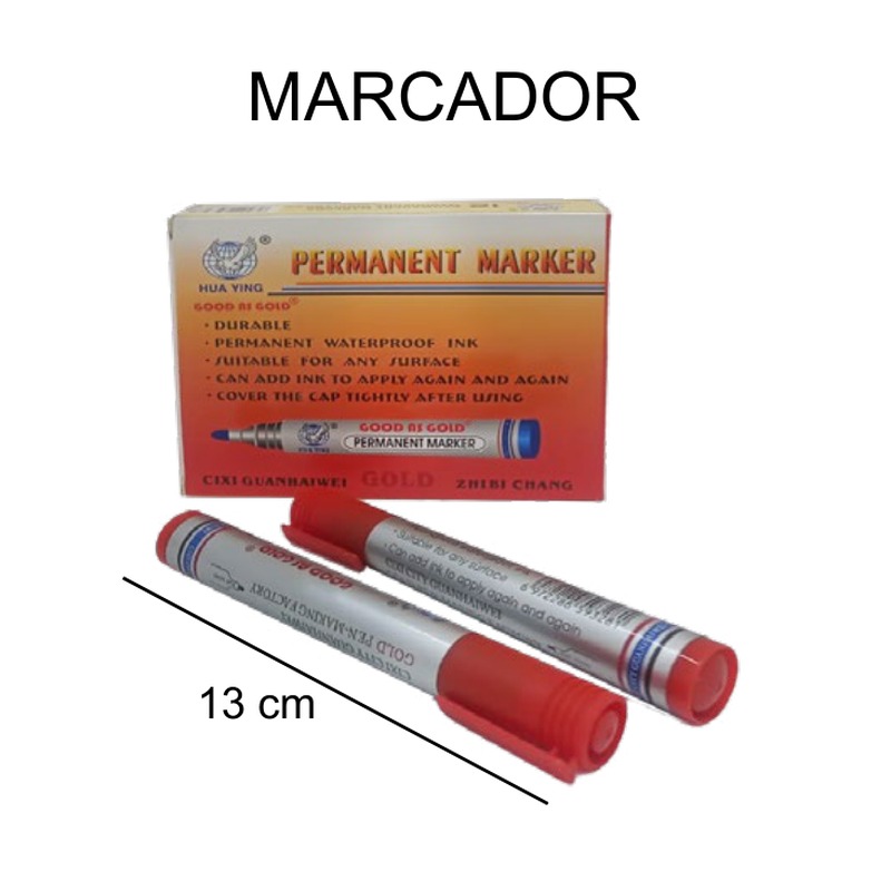 [EB-ST42077] Marcador permanente rojo waterproof 13cm — Caja x1200 pzas