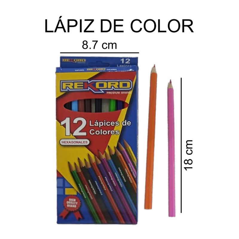 [EB-ST42157] Lápices de colores 12 pzas hexagonales largos 18cm — Caja x240