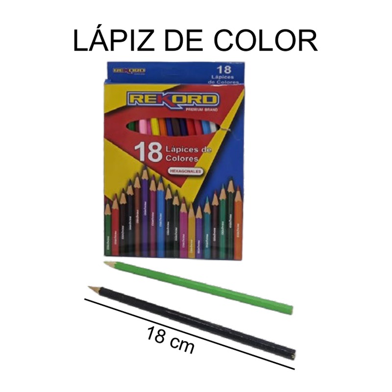 [EB-ST42159] Lápices de colores 18 pzas hexagonales 18cm — Caja x144 pzas