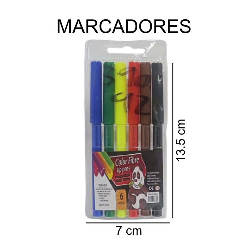 [EB-ST39125] Marcadores de colores lavables 6 pzas en bolsa — Caja x480 pzas