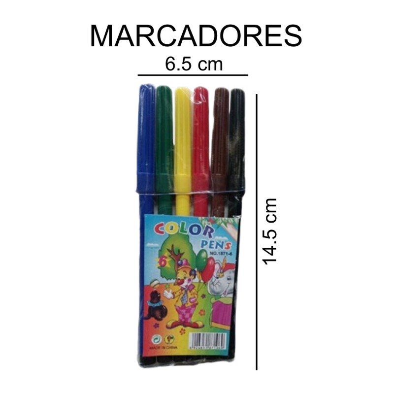 [EB-ST39092] Marcadores de colores fibra 6 pzas 13.5cm — Caja x480 pzas