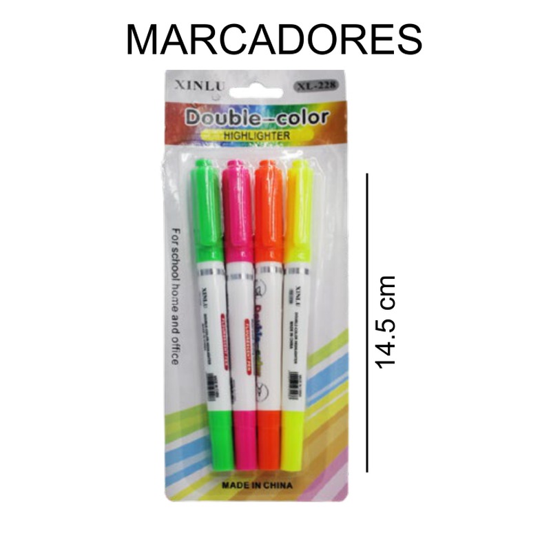 [EB-ST41891] Marcatextos doble punta fluorescente 4 pzas 14.5cm — Caja x300