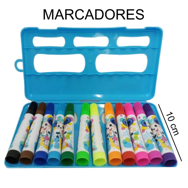 [EB-ST40103] Marcadores 12 pzas con estuche plástico 10cm — Caja x144 pzas