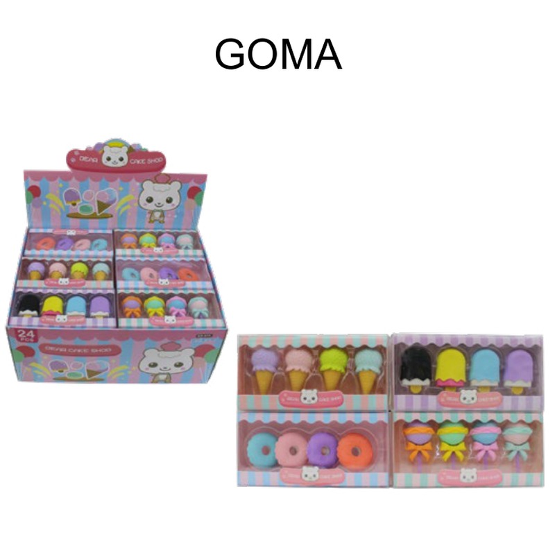[EB-ST43834] Goma de borrar figuras postres 4 pzas set — Caja x432 pzas