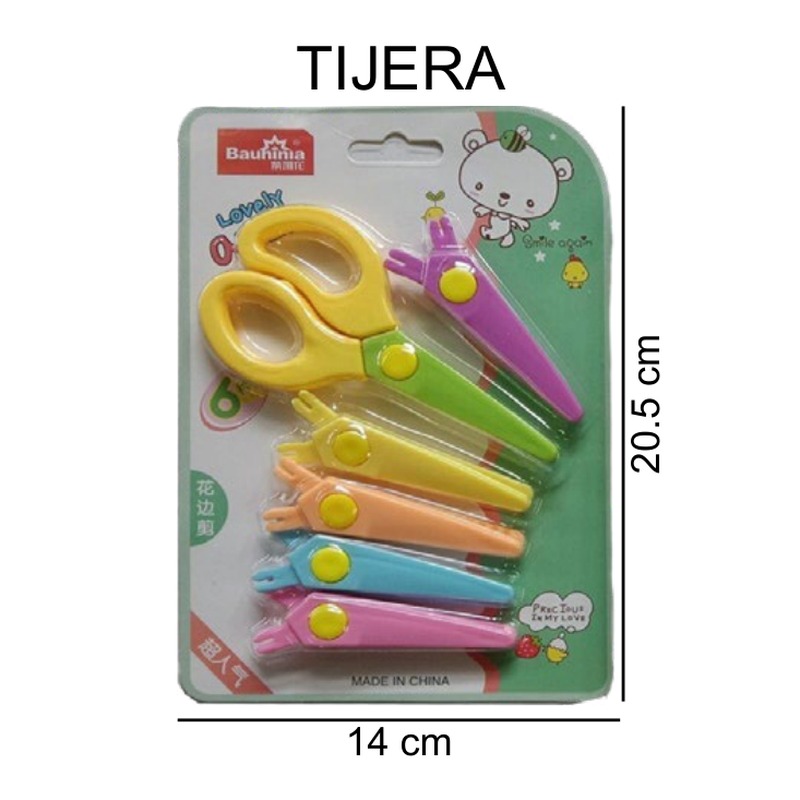 [EB-ST42807] Tijera infantil bordes decorativos 6 diseños set — Caja x216 pzas