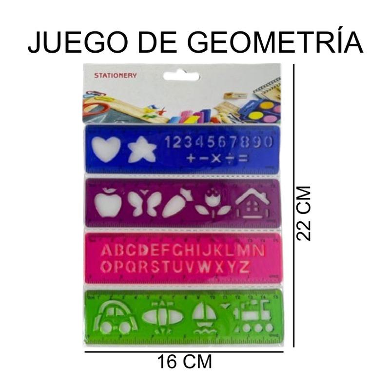 [EB-ST40522] Set plantillas diseño y reglas 4 pzas 22cm — Caja x480 pzas